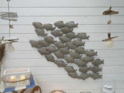 Wandobjekt FISCHSCHWARM Metall Wand Deko Objekt FISCHE 51x94 cm MARITIM Wandbild - Bild 1 von 2