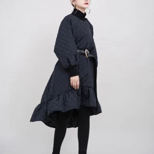 Lady Quilted Padded Long Sleeve Dress Asymmetric Ruffle Hem Blouses Tops Fashion - Picture 1 of 11