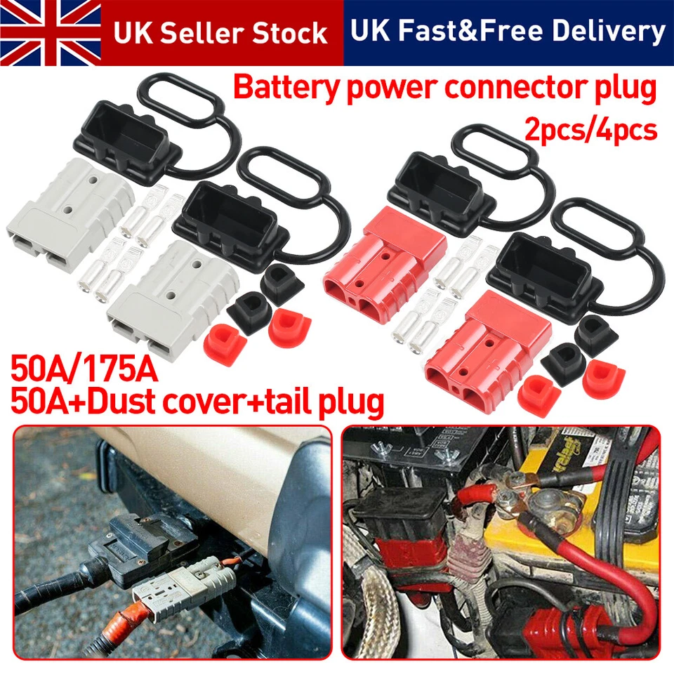 2/4Pcs For Anderson 50AMP 6AWG Plug Cable Terminal Battery Power Connector Kit