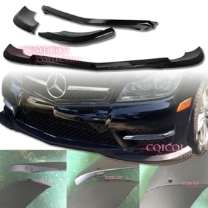 Gloss Black M-BENZ 12~14 W204 C204 C-class C250 front lip spoiler 3PCS◎ - Picture 1 of 4