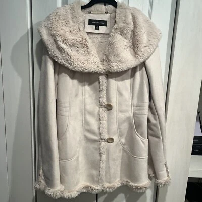Abrigo Jones New York para mujer pequeño marfil imitación gamuza piel abotonada nuevo sin etiquetas Foto 1 de 4