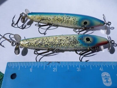 2 Vintage Gilmore Surface Minnow spinner wood topwater lures - Image 1 of 4