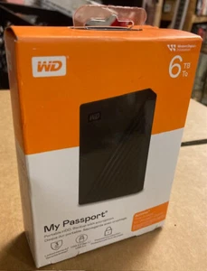 *NEW* WD My Passport 6TB External Portable Hard Drive, Black, WDBR9S0060BBK-WESN - Afbeelding 1 van 1