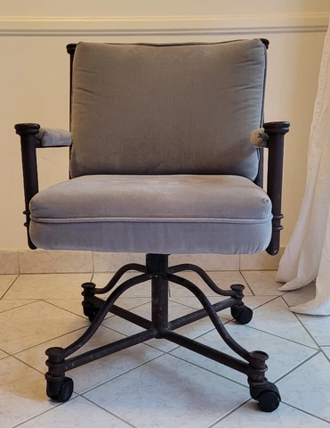 Wrought Iron Swivel Desk Arm Chair Reclines Comfortable Sage Velvet Upholstery Cover