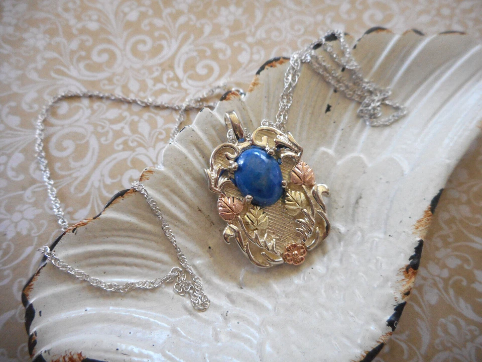 Colgante de sodalita de mezclilla de oro de plata esterlina Black Hills cadena de 18" BHG101a Foto 1 de 4