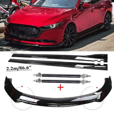 Front Bumper Lip Splitter Spoiler For mazda 3 Glossy Black Body Kit Side Skirt Foto 1 de 4
