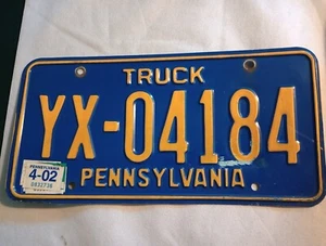 Placa de matrícula de camión Pennsylvania 1984-2002 amarilla sobre azul YX-04184 12"x6" - Imagen 1 de 7