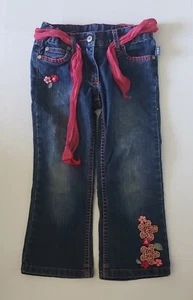 Pumpkin Patch Girls Size 4 Jeans with Pink Sash Pink Red Embroidered Flowers - Picture 1 of 6