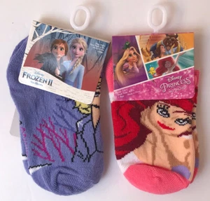 Frozen Elsa & Ariel Little Mermaid Toddler 2 Pack No Show Socks Shoe size 5-6.5 - Picture 1 of 9