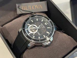 Bulova Marine Star Black Automatic Mens watch 96A288 HALF PRICE. FREE Hard Case - Picture 1 of 20