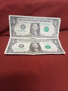 2- $1 Bill Star Note 2017A (Well Circulated) A07918003* / A07895754* - Picture 1 of 9