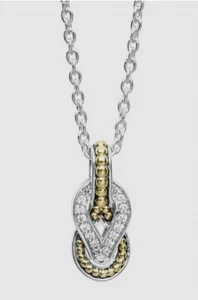 Collana Lagos nodo bicolore diamanti Newport ciondolo oro 18 kt argento nuova 850€ - Foto 1 di 3