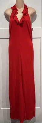 JS COLLECTIONS Red Ruffle Halter Jersey Long Maxi Gown Party Dress size 10 $168 - Image 1 of 4