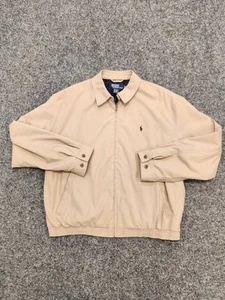 VTG Polo RALPH LAUREN Bomber Jacket Men Large Beige Tan Flannel Lined Harrington - Picture 1 of 11