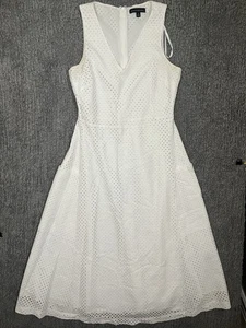 Banana Republic Ivory Eyelet Knit Midi Lace Tank Top Sleeve Dress Size 4 Shaping - Picture 1 of 12