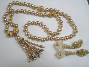 HEIDI DAUS FOR JIM WALTERS FAUX PEARL/ RHINESTONES NECKLACE AND EARRING VTG. SET - Picture 1 of 8