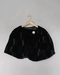 Nina Leonard Rundhals Cape Ärmel verziert ein Knopf Kunstfell Shrug Gr. M - Bild 1 von 4