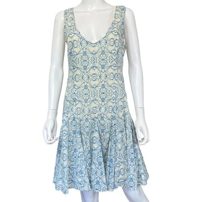 HD In Paris Dress Womens 8 Blue White Sleeveless Scoop Neck Drop Waist Lined - Image 1 of 4