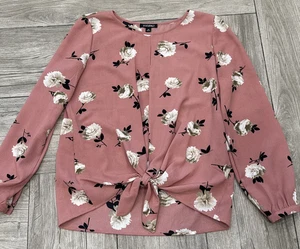 Roz & Ali 3/4 Sleeve Pink and white Floral Textured Top Tie in Front Size Medium - Picture 1 of 7