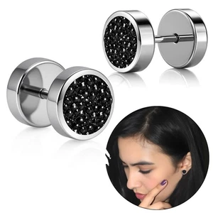 Fakeplugs Edelstahl Ø10mm Schwarz Glitzer Ohrstecker Unisex Ohrringe ohne Dehnen - Bild 1 von 6