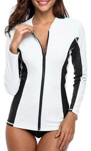 Women's Rashguard Swimsuit Zip Front Sun Protection Swim Shirt UPF 50+ Small - Picture 1 of 6