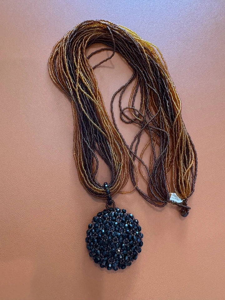 Collar Colgante María Calderara Ámbar y Vidrio Negro Cuentas con Caja Original Foto 1 de 4