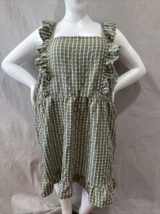 Wild Fable Womens Gingham Dress Ruffle Hem Square Neck Green Yellow 4xl - Picture 1 of 14