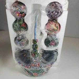Jim Shore Blossoms of Spring 8 pc Flower Basket Heartwood Creek 2007 Enesco - Picture 1 of 11
