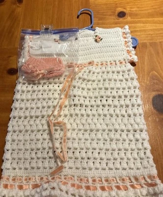 Suéter de ganchillo vintage hecho a mano para bebé zapatos de vestir rosa rosa cinta 3-6 meses Foto 1 de 4