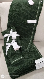 Felpinter Portugal 6 pc EMBOSSED FERN BATH HAND TIP TOWELS Luxury Velour Green - Picture 1 of 24