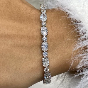 18CT Oval Cut Lab Created Diamond Women's Tennis Bracelet 14K White Gold Plated - Picture 1 of 14