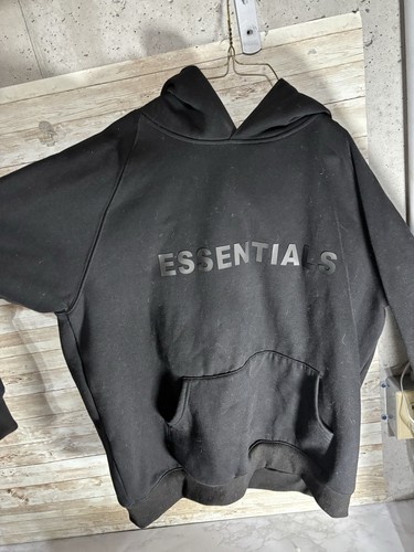 Felpa nera con cappuccio Fear of God Essentials oversize sbiadita uomo taglia large streetwear