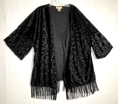 Diana Belle Open Jacket Black Flocked Velvet Fringed Goth Witchy 3X - Image 1 of 4