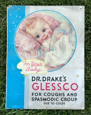 Vintage DR. DRAKES GLESSCO Cough Medicine Stand Up Sign Cardboard ADVERTISEMENT! - Image 1 of 4