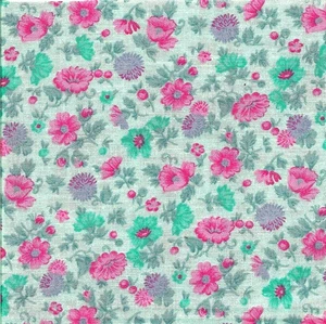 Vintage ditsy floral green pink blue cotton fabric sewing remnant FQ 16 x 22 " - Picture 1 of 1