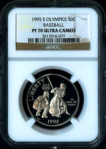 1995 S Atlanta Olympics Baseball Half Dollar Coin NGC PF 70 ULTRA CAMEO PF70 - Picture 1 of 2