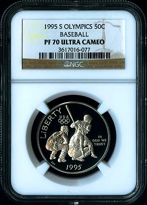 1995 S Atlanta Olympics Baseball Half Dollar Coin NGC PF 70 ULTRA CAMEO PF70 - Image 1 of 2