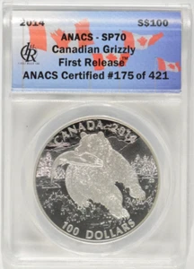 2014 Canada 1 oz Silver $100 Grizzly Bear Wildlife ANACS SP70 #175 of 421 - Picture 1 of 4