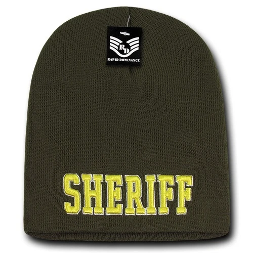 Oliva y Verde Sheriff Bordado Gorro Calavera Policía Invierno Tejido Esquí Gorra Sombrero Foto 1 de 1