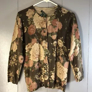 Lauren Ralph Lauren Strickjacke Größe L Blumen Seide Langarm LESEN* - Bild 1 von 8