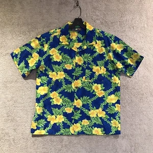 Roundy Bay Hawaiian Shirt Mens Large Floral Polynesian Tribal Print Polyester - Picture 1 of 12