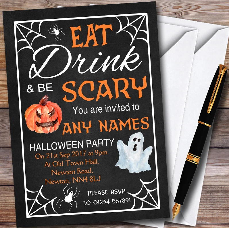 Eat Drink Pumpkin Personalised Halloween Party Invitations - Image 1 of 1