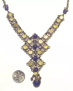 ART DECO handgefertigte VERZIERTE Messing FILIGRANE echte AMETHYST PERLENKETTE - Bild 1 von 2