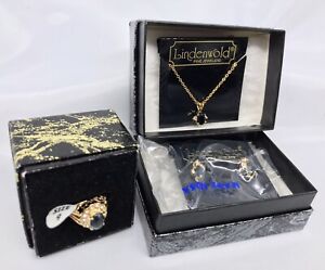 Boucles d'oreilles collier vintage Lindenwold 14k GF simulé saphir et diamants