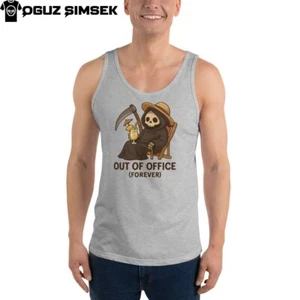 Out of Office Forever Grim Reaper Tank Top | Funny Vacation Skeleton Tee - Picture 1 of 21
