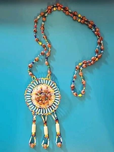 Native American Red Juniper Berry Seed Medallion Necklace Leather 28 Inches - Picture 1 of 3