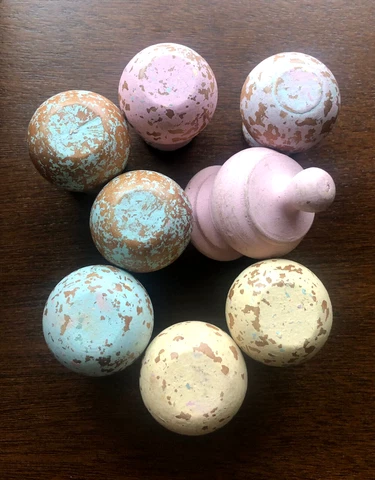 Height Vintage Wooden KNOBS Shabby Chic Style Distressed Pink, Pale Blue, Yellow Cover