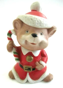 Statuina Orso di Natale in porcellana Homco con canna di caramelle - Foto 1 di 8