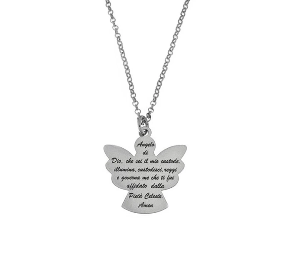 Collana con pendente angelo di dio 2,5cm argento puro 925 preghiera - Immagine 1 di 1