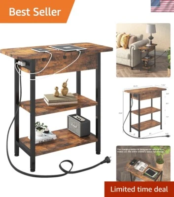 Compact End Table with Flip-Top Storage & Charging Station - Ideal for Bedroom - Image 1 of 4